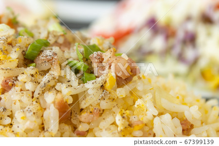 Thai Sour Pork Fried Rice and Salad on Left Frame Thai Sour Pork Fried Rice and Salad on Left Frame 67399139