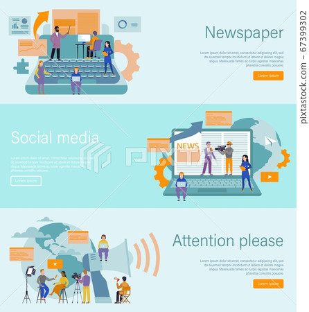 Journalist concept. Mass media profession, internet and radio journalism, online news blog landing page, newspaper and tv digital web template, vector flat illustration 67399302