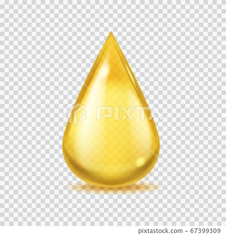 Realistic oil drop. Gold vector honey or petroleum droplet, icon of essential aroma or olive oils, vector illustration on transparent background Realistic oil drop. Gold vector honey or petroleum droplet, icon of essential aroma or olive oils, vector illustration on transparent background 67399309