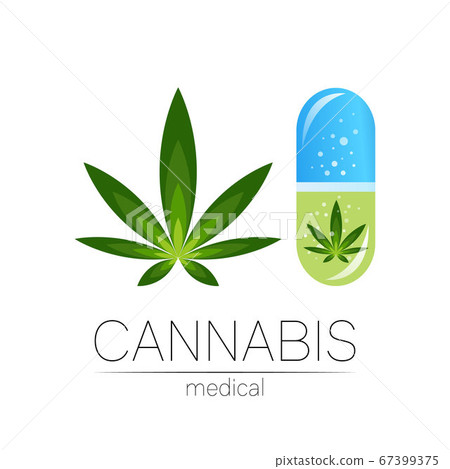 Cannabis in the tablet pill capsule vector logotype for medicine and doctor. Medical marijuana symbol. Pharmaceuticals with plant and leaf for health. Concept sign of green herb. Green on white. Cannabis in the tablet pill capsule vector logotype for medicine and doctor. Medical marijuana symbol. Pharmaceuticals with plant and leaf for health. Concept sign of green herb. Green on white. 67399375