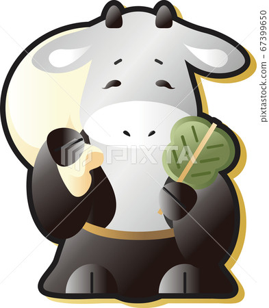 New Year's card 2021 ox year cattle seven lucky god Hotei illustration material New Year's card 2021 ox year cattle seven lucky god Hotei illustration material 67399650