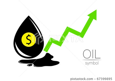 Vector sign of spot liquid oil. Statistics dollar up, global financial success. Black symbol petroleum isolated on white background. Industry of exploration Vector sign of spot liquid oil. Statistics dollar up, global financial success. Black symbol petroleum isolated on white background. Industry of exploration 67399895