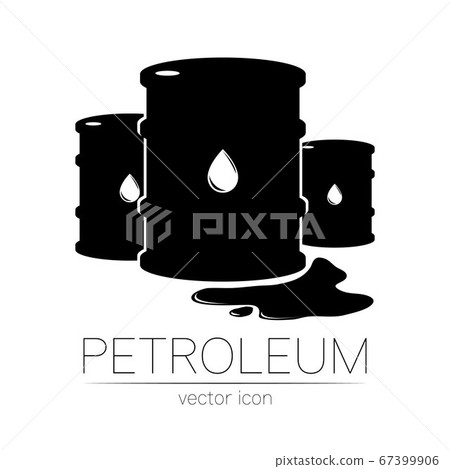 Vector sign of few oil. Black symbol petroleum isolated on white background. Barrel silhouette and spot liguid. Industry of exploration, illustration. Petrochemical and market. 67399906