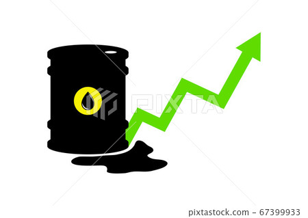 Vector sign of oil. Statistics UP. Black symbol petroleum isolated on white background. Barrel silhouette and spot liguid. Industry of exploration, illustration. Vector sign of oil. Statistics UP. Black symbol petroleum isolated on white background. Barrel silhouette and spot liguid. Industry of exploration, illustration. 67399933