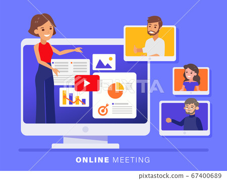 Online business team meeting held via a video conference call Online business team meeting held via a video conference call 67400689