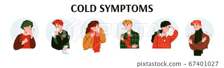 Cold symptoms banner with sick people cartoon vector illustration isolated. 67401027