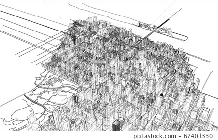Outline city concept. Wire-frame style Outline city concept. Wire-frame style 67401330