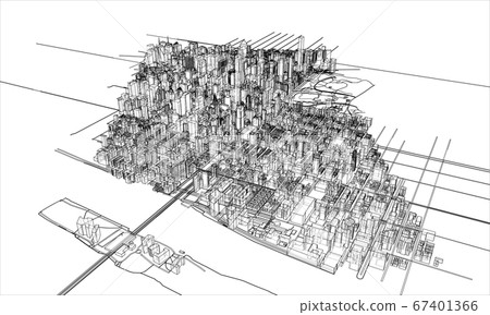 Outline city concept. Wire-frame style 67401366