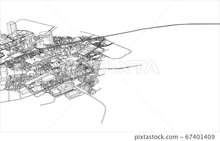 Outline city concept. Wire-frame style 67401409