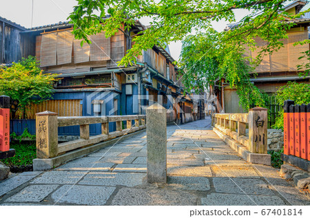京都的祗園白川 照片素材 圖片 圖庫