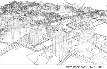 Outline city concept. Wire-frame style 67401855