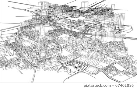 Outline city concept. Wire-frame style 67401856