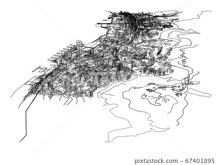 Outline city concept. Wire-frame style 67401895