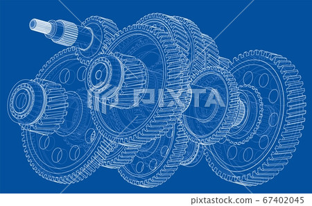 Outline gearbox concept. 3D illustration 67402045