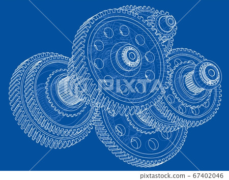 Outline gearbox concept. 3D illustration 67402046