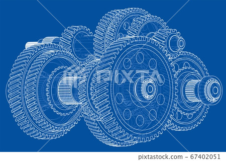 Outline gearbox concept. 3D illustration 67402051