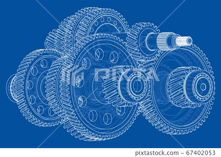 Outline gearbox concept. 3D illustration 67402053