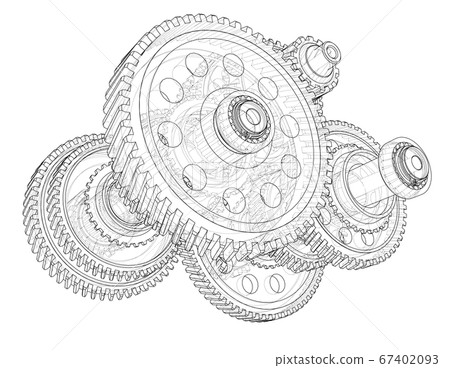 Outline gearbox concept. 3D illustration Outline gearbox concept. 3D illustration 67402093