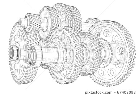 Outline gearbox concept. 3D illustration Outline gearbox concept. 3D illustration 67402098