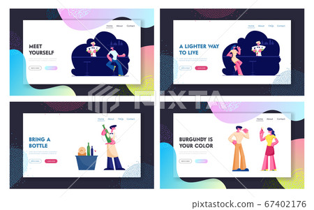 Wine Degustation and Visiting Night Club Website Landing Page. Expert Sommelier Presenting Alcohol Drink Customers, Man and Woman Night Life Leisure Web Page Banner. Cartoon Flat Vector Illustration 67402176