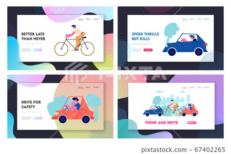 City Traffic Website Landing Page Set, People Driving Different Types of Transport as Cars and Bicycle on Road, Cycle City Traffic Website Landing Page Set, People Driving Different Types of Transport as Cars and Bicycle on Road, Cycle 67402265