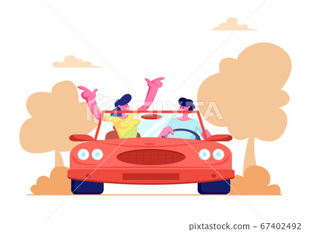 Happy Couple Driving Red Cabriolet Car on... - Stock Illustration ...