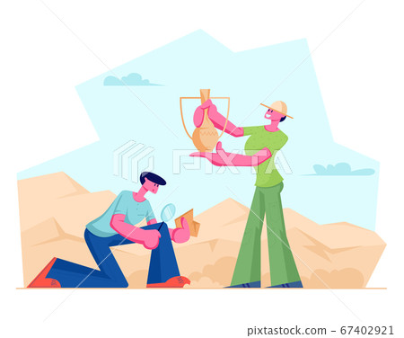 Archeologists Found Ancient Items Crock Jug, Scientists Working on Excavations or Digging Soil Layers and Exploring Artifacts 67402921