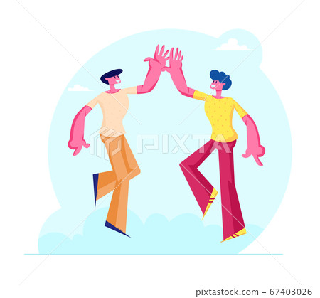 Couple of Male Friends Characters Take High Five to Each Other as Symbol of Friendship and Solidarity. Human Bonding Relations, Connection between Pals or Buddies Cartoon Flat Vector Illustration Couple of Male Friends Characters Take High Five to Each Other as Symbol of Friendship and Solidarity. Human Bonding Relations, Connection between Pals or Buddies Cartoon Flat Vector Illustration 67403026