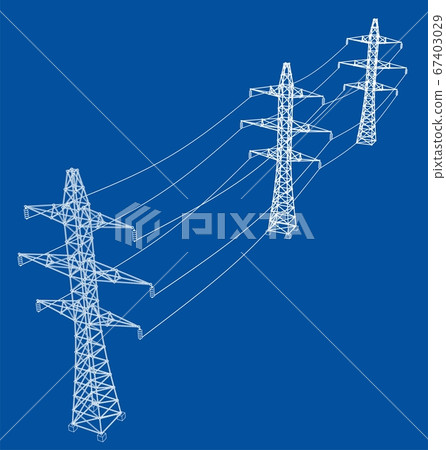 Electric pylons or electric towers concept 67403029