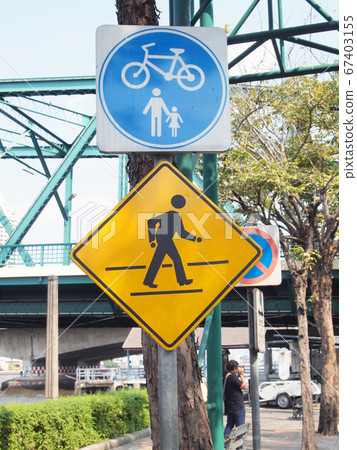 road signs for bike and foot path road signs for bike and foot path 67403155
