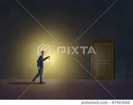 Man in the dark with a lantern Man in the dark with a lantern 67403688