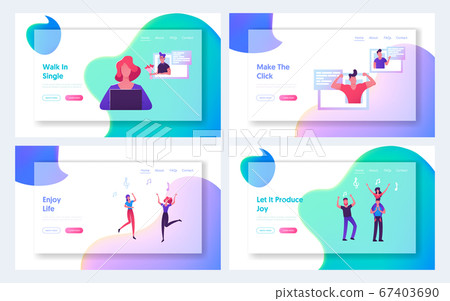 People on Music Party and Dating Website Landing Page Set, Woman Searching Love Partner in Internet, Virtual Relations, People People on Music Party and Dating Website Landing Page Set, Woman Searching Love Partner in Internet, Virtual Relations, People 67403690