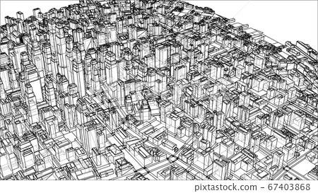 Wire-frame Twisted City, Blueprint Style Wire-frame Twisted City, Blueprint Style 67403868