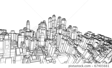 Wire-frame Twisted City, Blueprint Style Wire-frame Twisted City, Blueprint Style 67403881