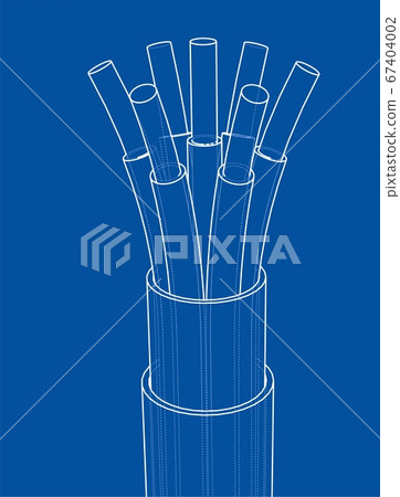 Seven-wire cable. Wire frame. 3D illustration 67404002