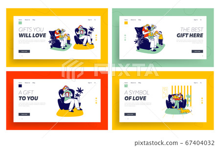 Gift from Child, Grandfather Reading Book to Kids Landing Page Template Set. Baby Greeting Father and Mother Gift from Child, Grandfather Reading Book to Kids Landing Page Template Set. Baby Greeting Father and Mother 67404032