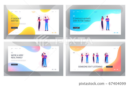 Family Relations Website Landing Page Set. Young Couple Man and Woman Fight and Reconciliation. Disagreement Scandal and Love between Husband and Wife Web Page Banner. Cartoon Flat Vector Illustration 67404099
