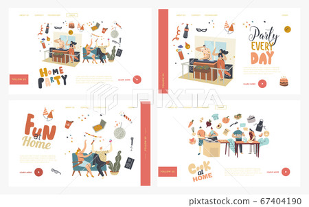 Home Party or Event with Dj Music Landing Page Template Set. Characters with Wine Glasses Celebrate Birthday Holiday Home Party or Event with Dj Music Landing Page Template Set. Characters with Wine Glasses Celebrate Birthday Holiday 67404190
