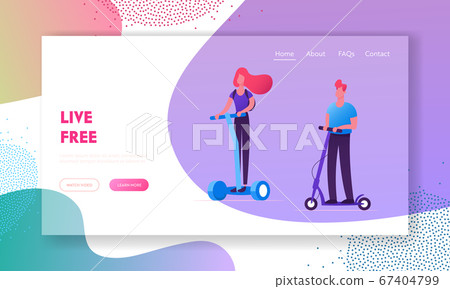 Eco Transport Website Landing Page. People Riding Modern Transporters Hoverboard or Self-balancing Board, Electric Unicycle Eco Transport Website Landing Page. People Riding Modern Transporters Hoverboard or Self-balancing Board, Electric Unicycle 67404799