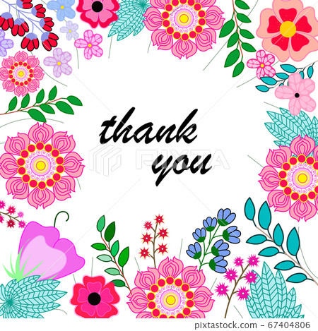 Thank you postcard. Text in a frame of pink abstract flowers. Thank you postcard. Text in a frame of pink abstract flowers. 67404806