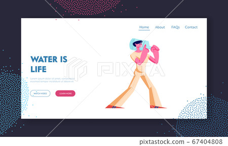 Water Delivery Company Employee Website Landing Page. Worker Male Character Wearing Uniform Carry on Shoulder Plastic Bottle with Clean Drinking Aqua Web Page Banner. Cartoon Flat Vector Illustration 67404808