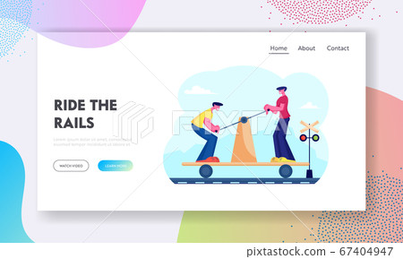 History Railroad Vehicle Website Landing Page. Men Riding Draisine Handcar Railway Bicycle Transport along Railway Track Trying to Overtake Train Web Page Banner. Cartoon Flat Vector Illustration History Railroad Vehicle Website Landing Page. Men Riding Draisine Handcar Railway Bicycle Transport along Railway Track Trying to Overtake Train Web Page Banner. Cartoon Flat Vector Illustration 67404947