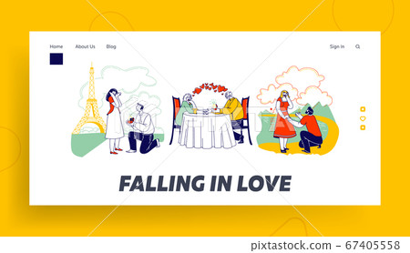 Young and Senior Characters Proposing Ring. Landing Page Template. Man Stand on Knee Make Proposal Ask Marry in Park, Paris or Restaurant. Love Engagement Marriage. Linear People Vector Illustration Young and Senior Characters Proposing Ring. Landing Page Template. Man Stand on Knee Make Proposal Ask Marry in Park, Paris or Restaurant. Love Engagement Marriage. Linear People Vector Illustration 67405558
