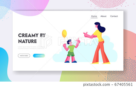 Happy Family Leisure, Weekend Website Landing Page, Mother and Little Son with Air Balloon Walking in Park, Outdoors Activity Happy Family Leisure, Weekend Website Landing Page, Mother and Little Son with Air Balloon Walking in Park, Outdoors Activity 67405561
