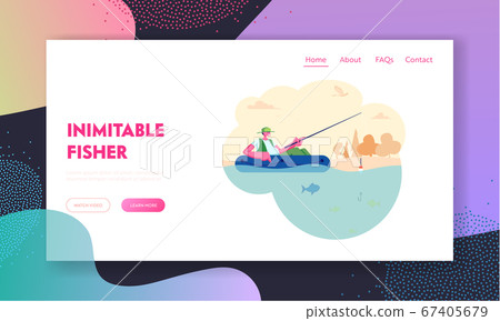 Man Fishing in Boat on Lake or River at Summer Day 67405679