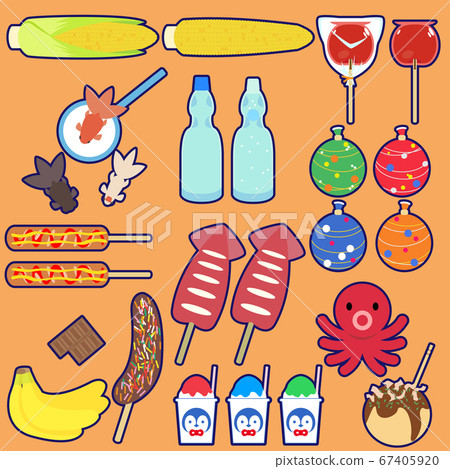 可愛的夏季節日用品的插圖（海軍藍色邊框） 67405920