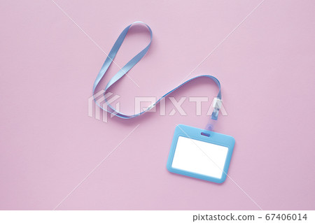 Blank badge mockup on blue background. Blank badge mockup on blue background. 67406014