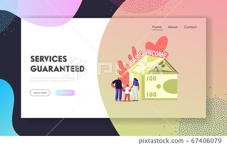 Property Insurance, Universal Basic Income Landing Page Template. Family Characters at Cottage Made of Money Bills. Mother, Father and Little Baby Holding Hands. Cartoon People Vector Illustration Property Insurance, Universal Basic Income Landing Page Template. Family Characters at Cottage Made of Money Bills. Mother, Father and Little Baby Holding Hands. Cartoon People Vector Illustration 67406079