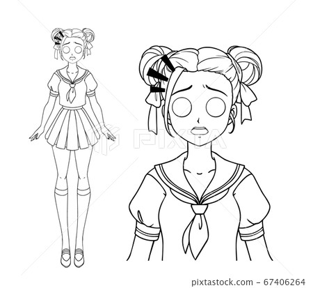 Scared Manga Girl With And Two Pigtails Wearing Stock Illustration 67406264 Pixta