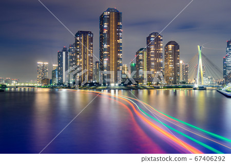 Night view with light trails from Eidai Bridge 67406292